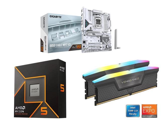 GIGABYTE B850 EAGLE WIFI7 ICE AMD AM5 LGA 1718 Motherboard, ATX, DDR5, 3x M.2, PCIe 5.0, USB-C, WIFI7, 2.5GbE LAN, EZ-Latch AMD Ryzen 5 9600X.