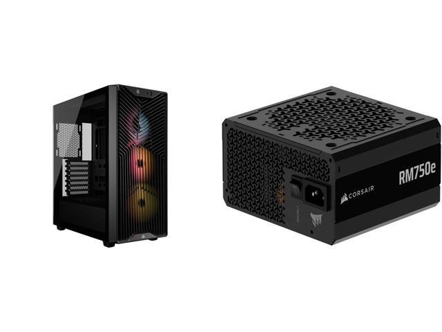 CORSAIR 3200D RS ARGB mid-tower chassis with 3x RS120 ARGB fans, DIY features, powerful cooling. Black. CORSAIR RM750e (2025) Fully Modular.