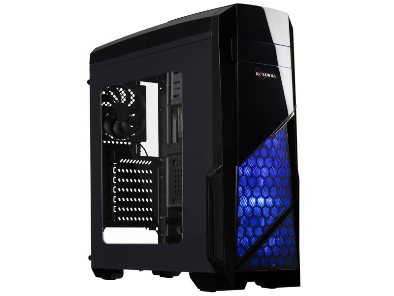 ROSEWILL GAMING ATX Mid Tower Computer Case, Supports up to 380 mm long VGA Card, 3 Fans Pre-installed, Side-window Panel - NAUTILUS