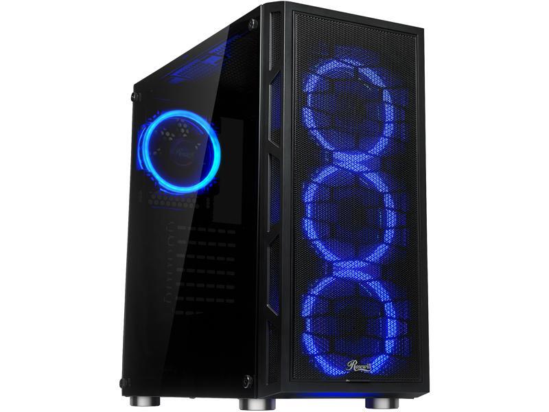 Rosewill SPECTRA C100 ATX Mid Tower Gaming PC Case w/ Dual Ring Blue LED Fans, Tempered Glass and Steel, USB 3.0