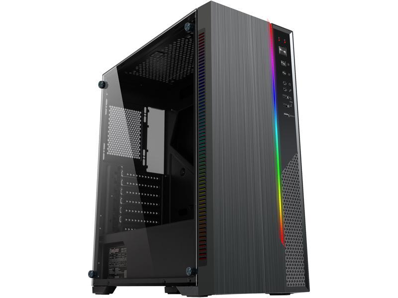 DIYPC Black USB 3.0 Steel Tempered Glass ATX Mid Tower Gaming Computer Case w/ Tempered Glass Panel
