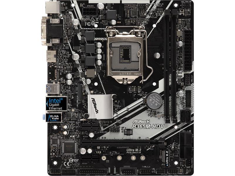ASRock B365M-HDV LGA 1151 (300 Series) Intel B365 SATA 6Gb/s Micro ATX Intel Motherboard