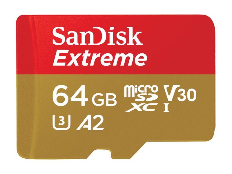 SanDisk 64GB Extreme microSDXC UHS-I/U3 A2 Memory Card w/ Adapter, Speed Up to 160MB/s