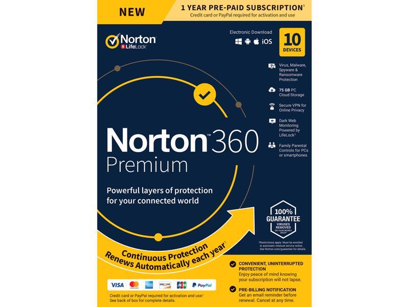 Norton 360 Premium Antivirus Software for 10 Devices, Key Card