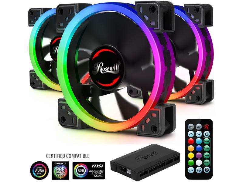 (3-Pack) Rosewill 120mm True RGB LED Case Fans and 8-Port Fan Hub