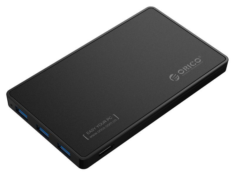 [Tool-less Design with 3 USB3.0 Ports] ORICO 2.5 inch USB3.0 SATA External Hard Drive Disk Enclosure Case for 9.5mm 7mm SATA/HDD/SSD with 3 Ports USB 3.0 HUB UASP Supported  5V2A Power Adapter