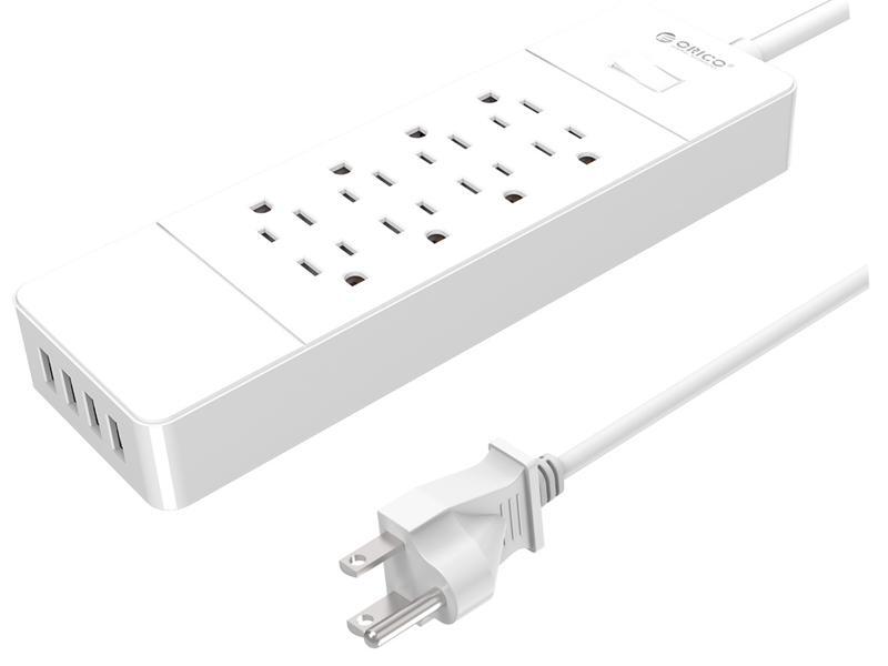 ORICO  8 AC Outlet Power Strip with  4 USB Charging Port Built-in 5FT Cord with Keyholes Wall Mountable 5V4A Max for Home/Office
