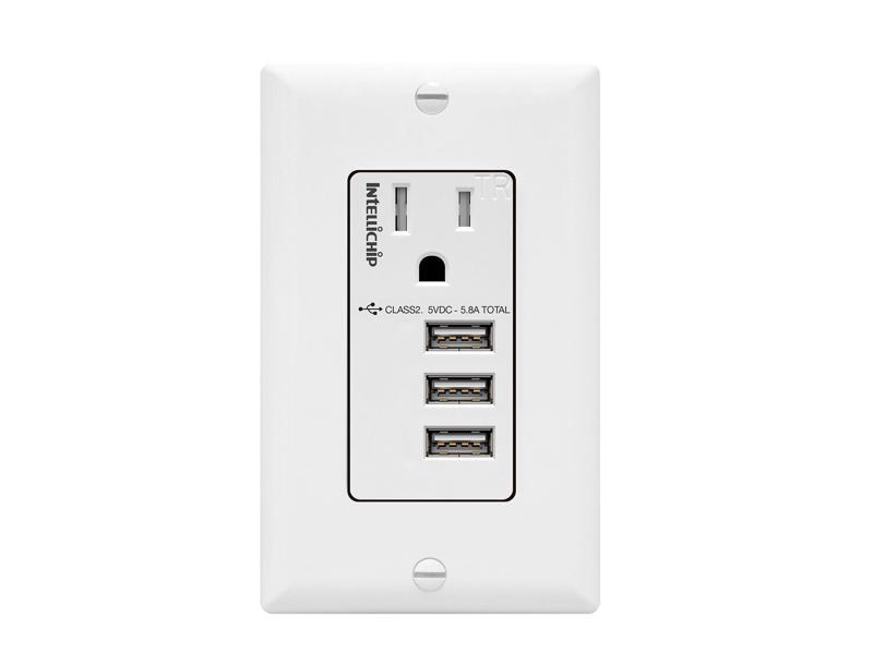 TOPGREENER USB Charger Outlet 3-Port Ultra High Speed 5.8A, 15A Tamper-Resistant Receptacle