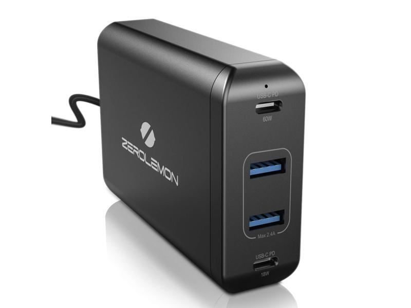 ZeroLemon 75W Dual USB-C PD 4-Port Desktop Charger w/ 60W Power Delivery