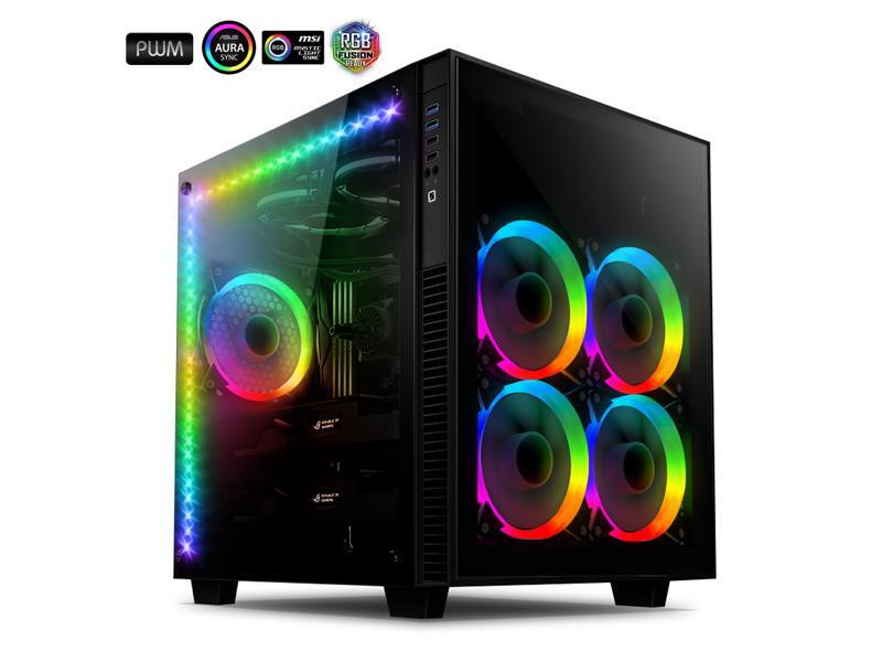 anidees AI Crystal Cube V3 Dual Chamber Tempered Glass EATX / ATX PC Gaming Case w/ 5 RGB Fans