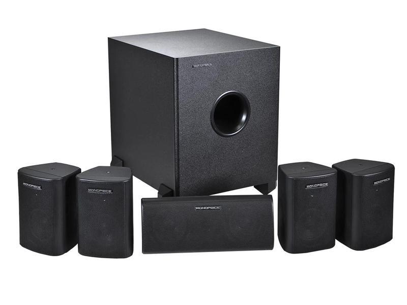 Monoprice 5.1 Channel Home Theater Satellite Speakers And Subwoofer