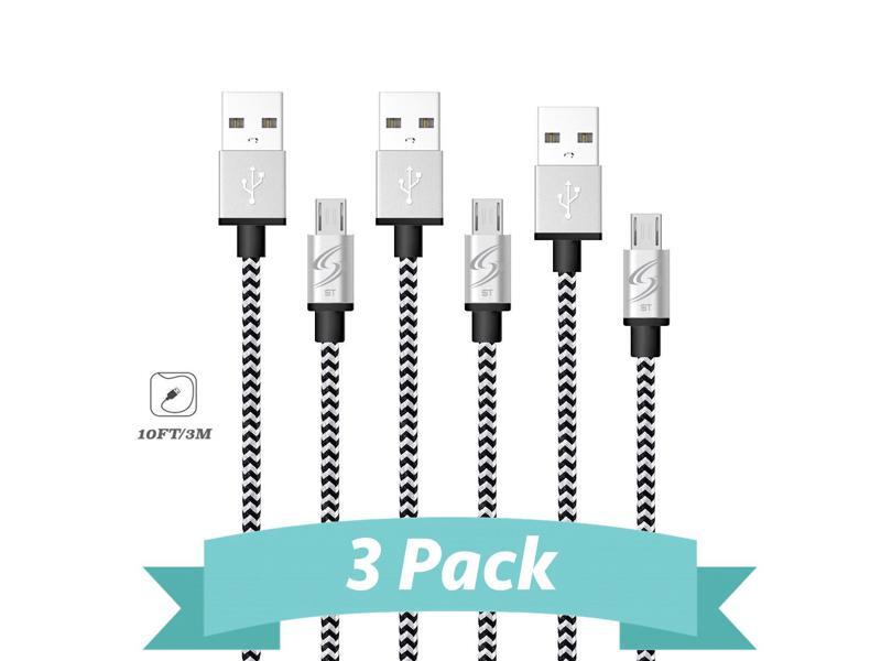 StyleTech Inc. Quick Charging Nylon Braided Series 10ft. Micro USB Syncing / Charging Data Cable [3-Pack]