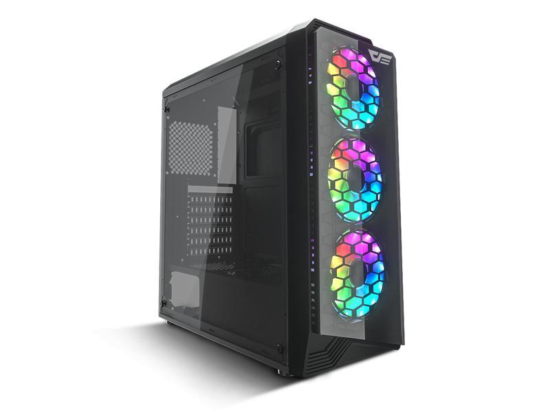 darkFlash Water Square 5 ATX Mid-Tower PC Gaming Case USB 3.0 Ports Acrylic Windows w/ 3x LED Fans Pre-Installed