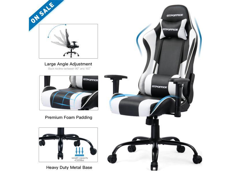 GTRACING Gaming Chair w/ Reclining High Back, Headrest and Lumbar Support Cushion, White