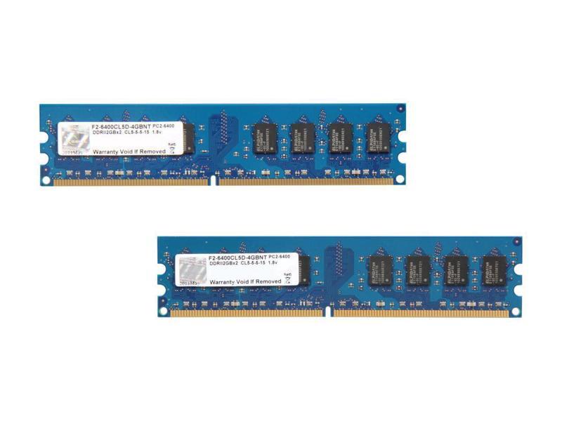 G.SKILL 4GB (2 x 2GB) DDR2 800 (PC2 6400) Dual Channel Kit Desktop Memory, F2-6400CL5D-4GBNT