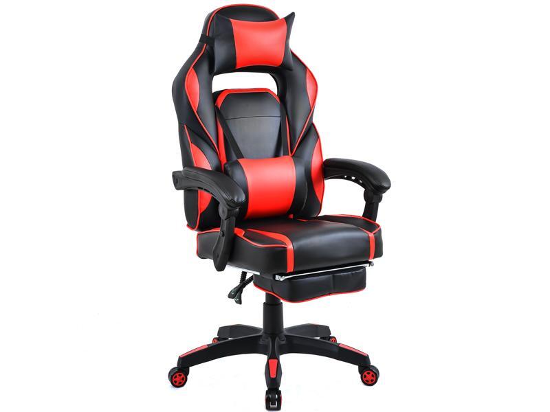 Merax Executive Premium PU Leather Gaming Chair w/ Extendable Footrest, Ergonomic Headrest, Red/Black