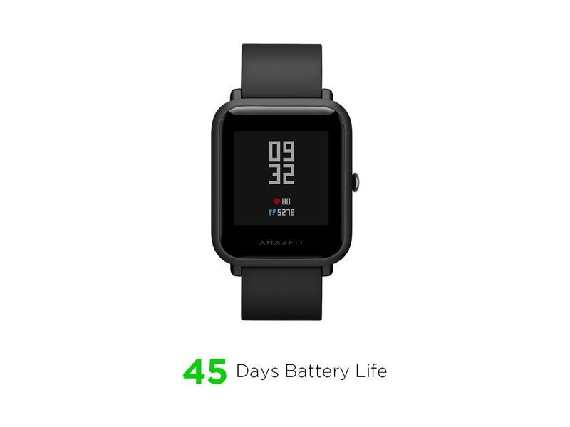 Amazfit Bip Lite by Huami w/ 45-Day Battery Life, 24/7 Heart Rate & Activity Tracking, 1.2" Always-on Touchscreen, Black