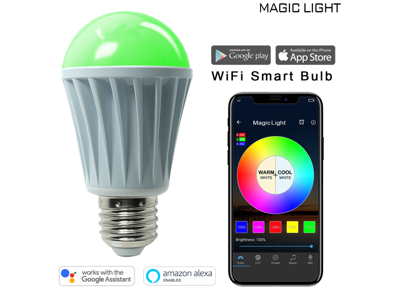 MagicLight WiFi Controlled LED Lights, 60W Equivalent Dimmable Bulb (Phone Not Included)