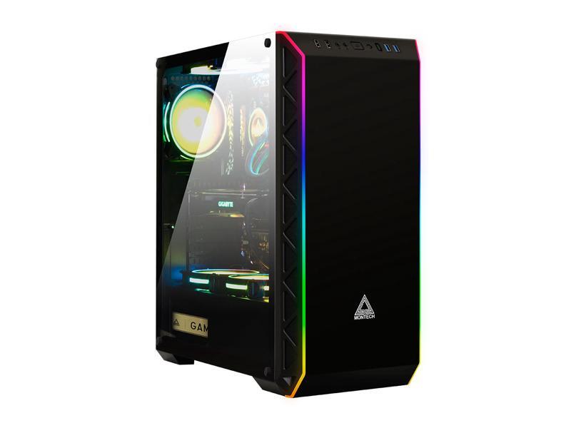 Montech High-Airflow ATX Mid-Tower Computer Gaming Case w/ ARGB Lighting Strip (USB 3.0 x 2) - Black