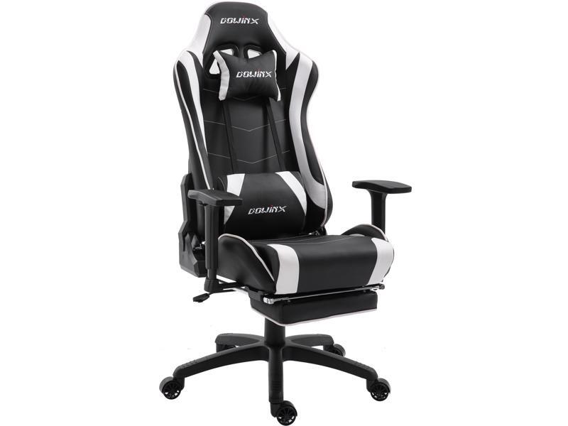 Dowinx Ergonomic Gaming Chair w/ Recliner, Retractable Footrest, Black & White
