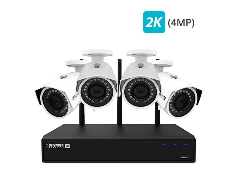 Defender 2K (4MP) Wireless 4 Channel 1TB NVR Security System with Remote Viewing and 4 Wide Angle Wi-Fi Cameras