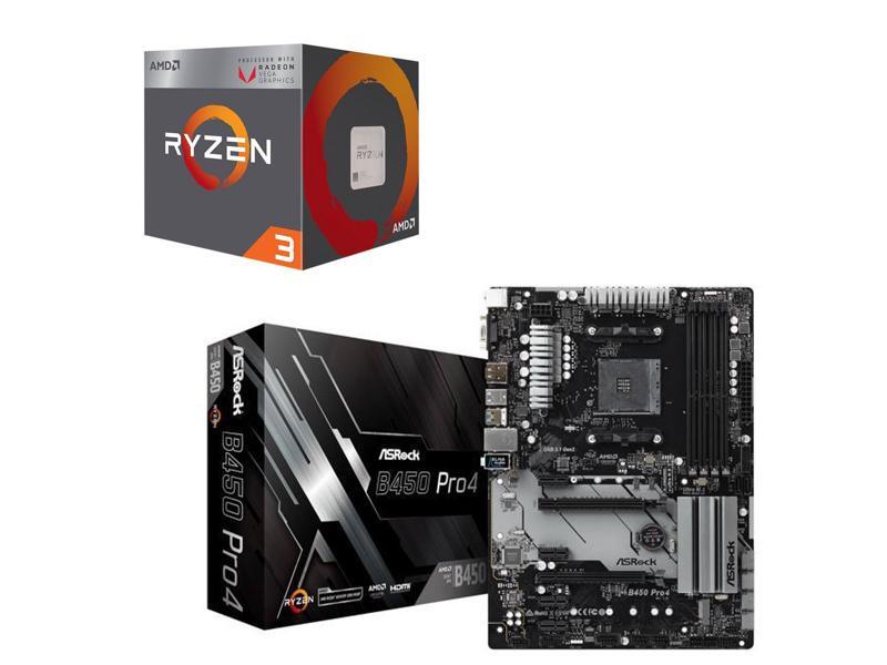 AMD RYZEN 3 2200G CPU + ASRock B450 PRO4 Motherboard
