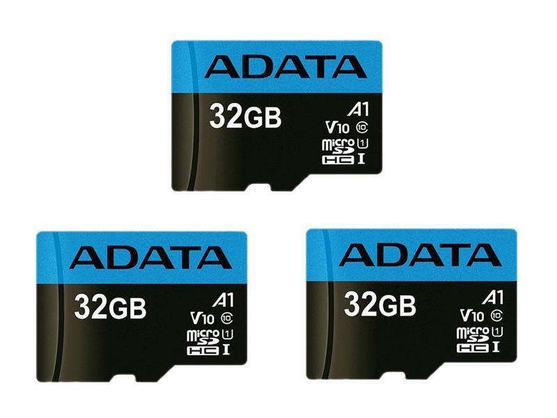 3 x ADATA 32GB Premier microSDHC UHS-I / Class 10 V10 A1 Memory Card with SD Adapter, Speed Up to 100MB/s (AUSDH32GUICL10A1-RA1)