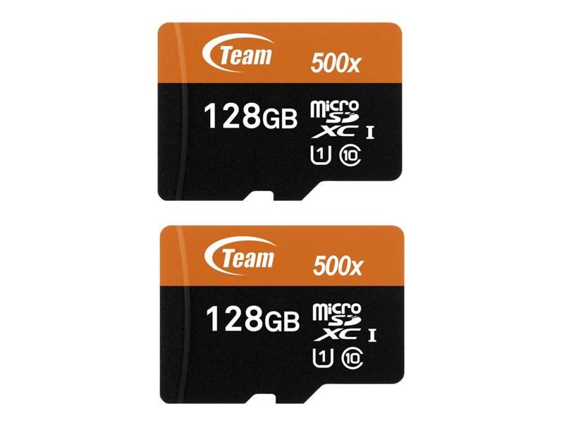 2x Team 128GB microSDXC UHS-I/U1 Class 10 Memory Card with Adapter, Speed Up to 80MB/s (TUSDX128GUHS03)