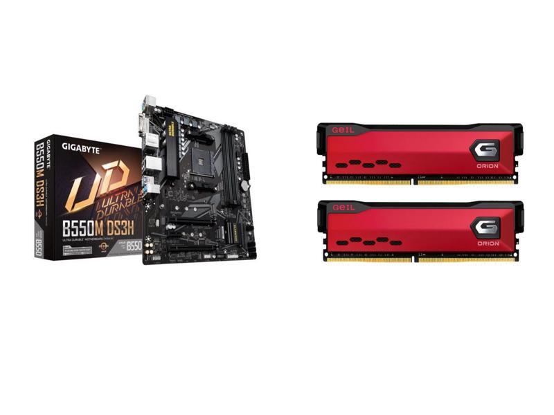 GeIL ORION AMD Edition 16GB (2 x 8GB) Intel XMP 2.0 Memory + GIGABYTE B550M DS3H Micro-ATX Motherboard Combo