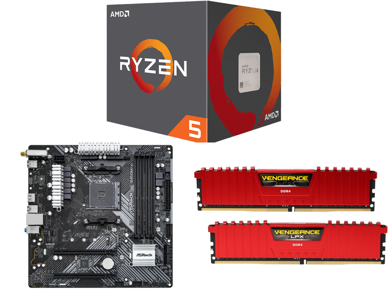 AMD RYZEN 5 2600 65W Processor +  ASRock B450M/AC R2.0 Motherboard + CORSAIR Vengeance LPX 16GB(2 x 8GB) Memory Bundle