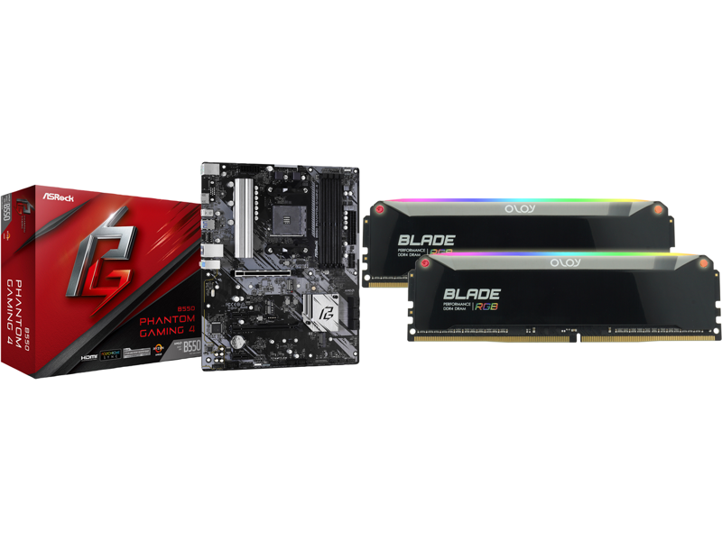 ASRock B550 Phantom Gaming 4 AMD Motherboard + OLOy Blade RGB 32GB (2 x 16GB)DDR4 3200 (PC4 25600) Memory Combo
