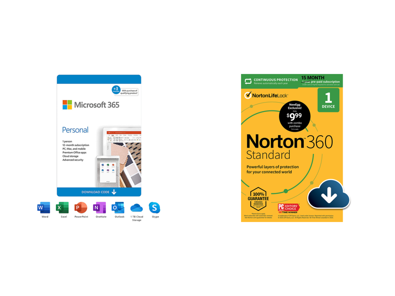 Norton 360 Standard - Antivirus Software for 1 Devices with Auto Renewal - 15 Month Subscription + Microsoft 365 Personal 15-Month Subscription, 1 person PC/Mac Download