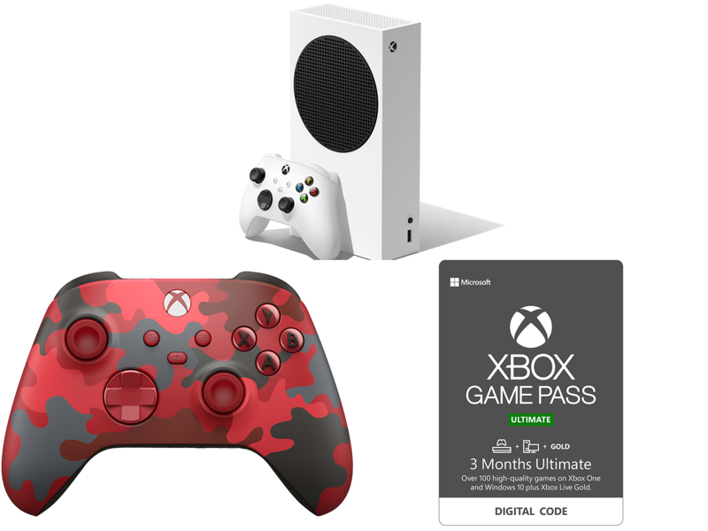 Microsoft Xbox S and Wireless Controller, Daystrike Camo Red Special Edition + Xbox Game Pass Ultimate: 3 Mo Membership Code