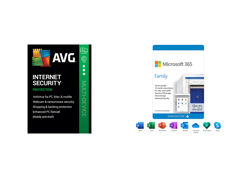 AVG Internet Security 2021, 5 Devices/1 Year Download + Microsoft 365 Family 12-Month Subscription, PC/Mac Download