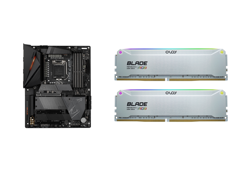 GIGABYTE Z590 AORUS PRO AX LGA 1200 ATX Motherboard + OLOy Blade RGB 16GB (2 x 8GB) Memory Combo