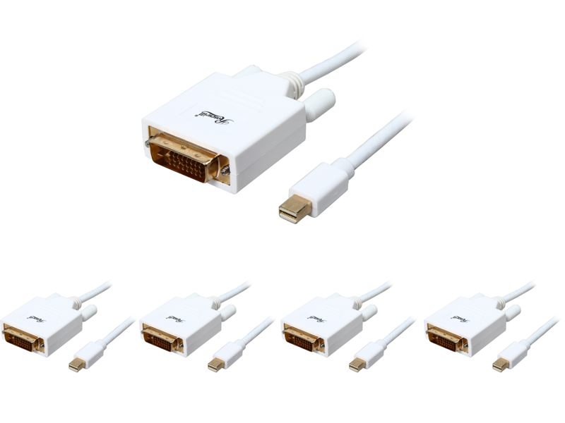 5 x Rosewill RCDC-14018 - 6-Foot White Mini DisplayPort to DVI Cable - 32 AWG, Male to Male