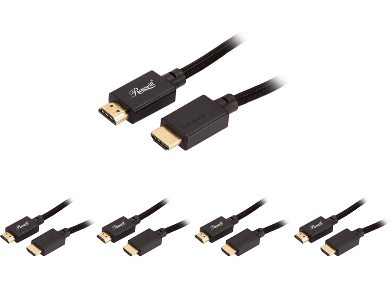 5x Rosewill RCHD-20002 Braided HDMI 2.1 Cable Black 6 Feet 8K HDR