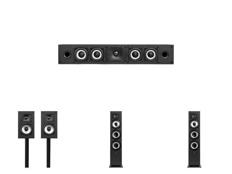 Polk Audio Home Theater: XT35 Center Channel Speaker + XT15 Bookshelf Speaker (Pair) + (2x) XT60 Standing Tower Speaker