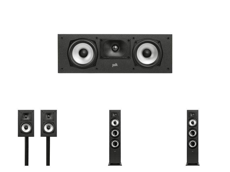 Polk Audio Home Theater: XT30 Center Channel Speaker + XT15 Bookshelf Speaker (Pair) + (2x) XT60 Standing Tower Speaker