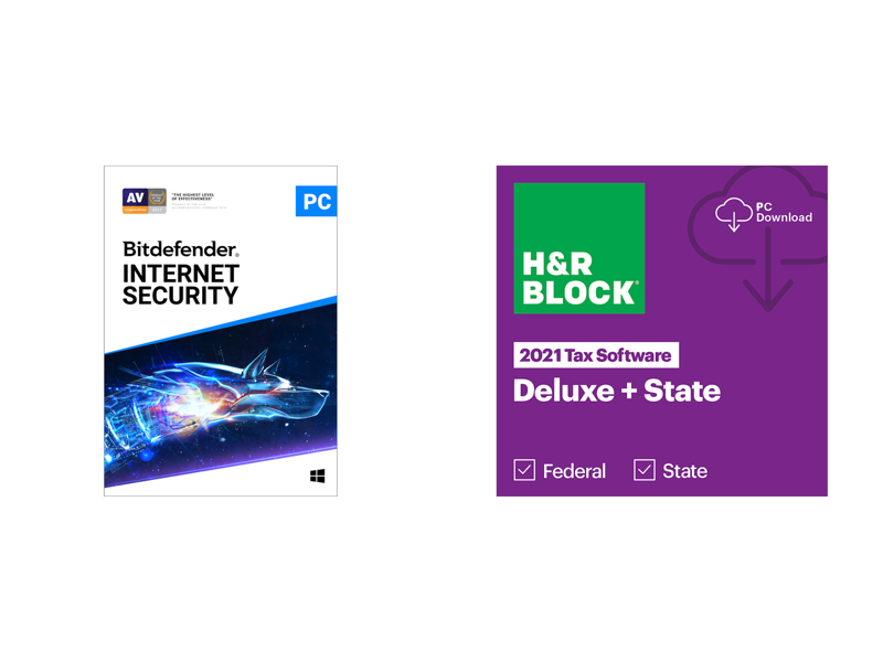 Bitdefender Internet Security 2022 - 1 Year / 1PC and HR Block 2021 Deluxe + State Win Tax Software Bundle Download