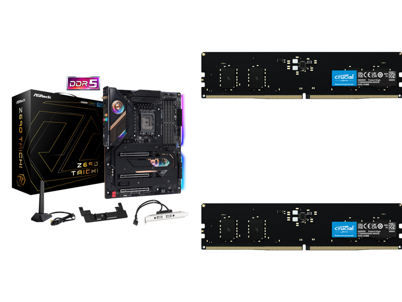 ASRock Z690 Taichi LGA 1700 Intel SATA 6Gb/s DDR5 ATX Motherboard + 2x Crucial 16GB SDRAM DDR5 4800 Memory Combo
