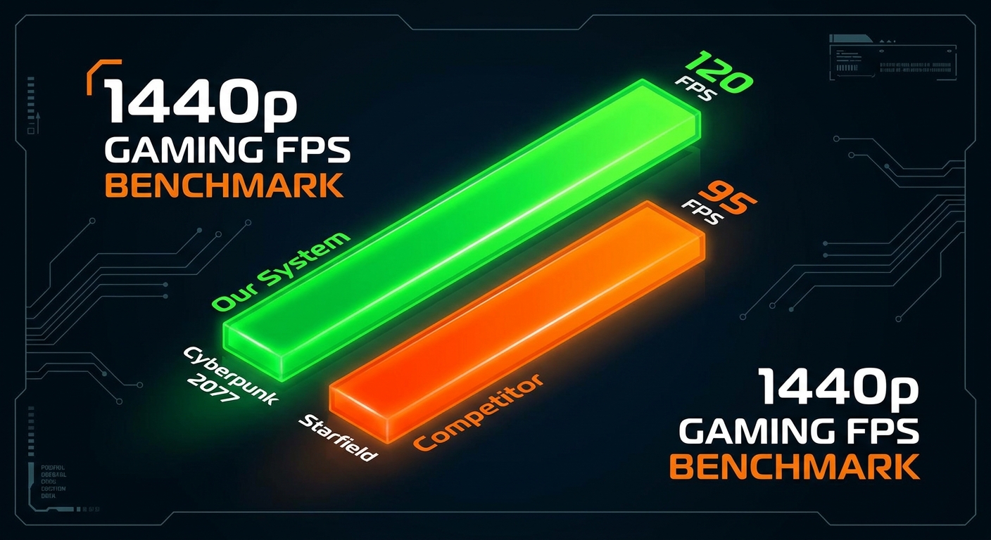 Gaming benchmark chart comparing RTX 5070 and RX 9070 XT at 1440p resolution