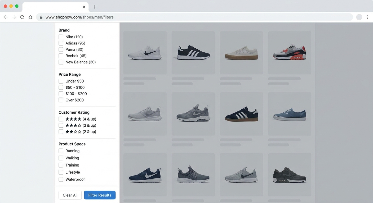 Newegg product filter sidebar showing brand, price, and spec filtering options