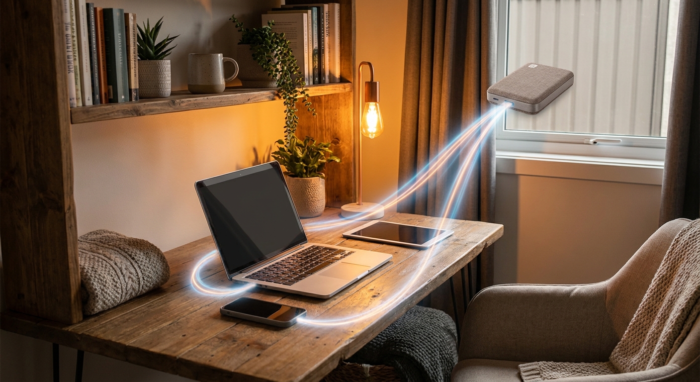 A person accessing files from multiple devices connected to home storage