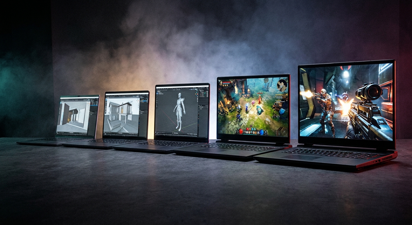 Six workstation-class gaming laptops in a lineup from 16-inch portable to 18-inch desktop-replacement models