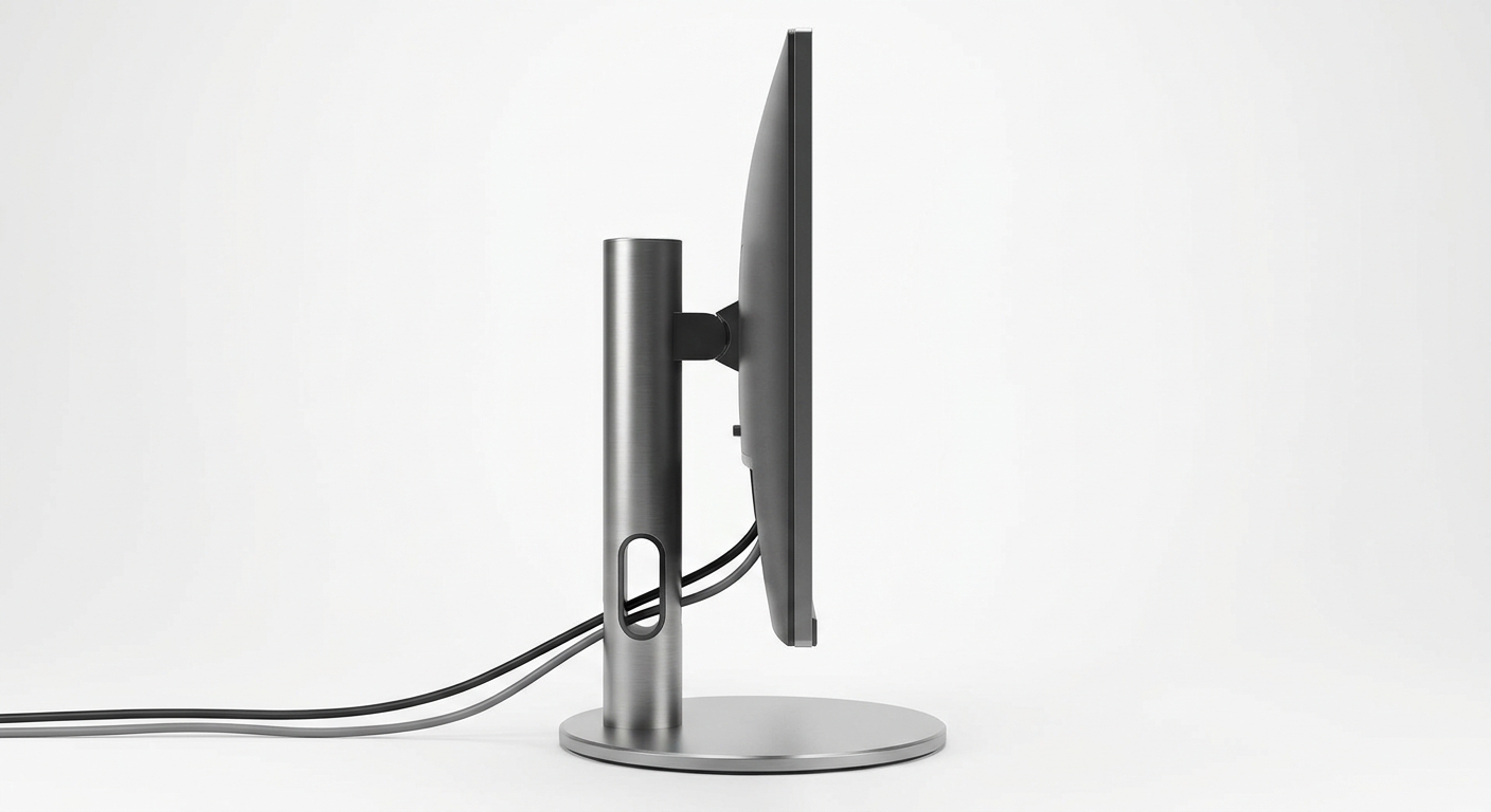 Side view of a 27-inch monitor showing slim profile and adjustable stand