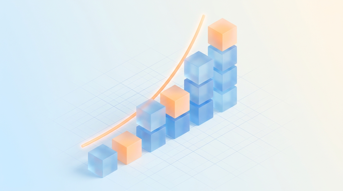 Conceptual illustration of data capacity planning with stacked storage blocks and growth chart