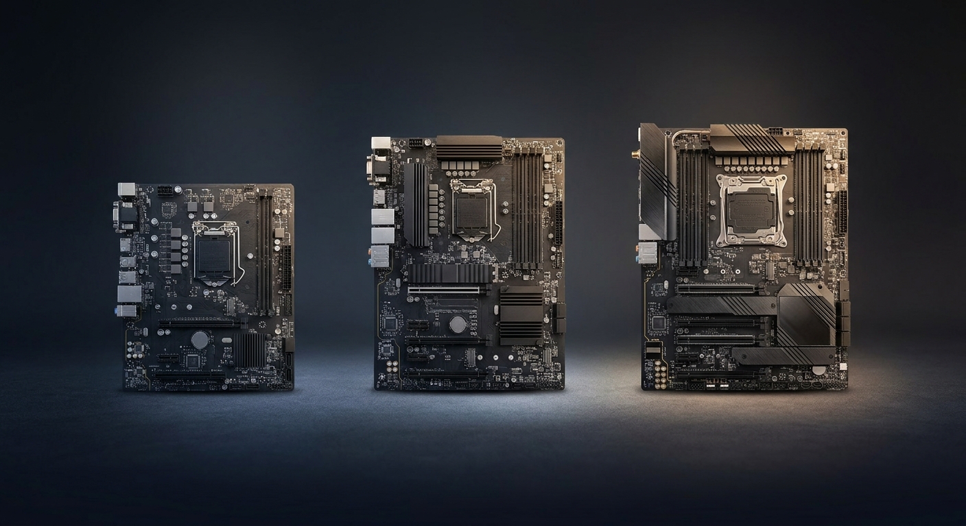 Three tiers of motherboards arranged side by side