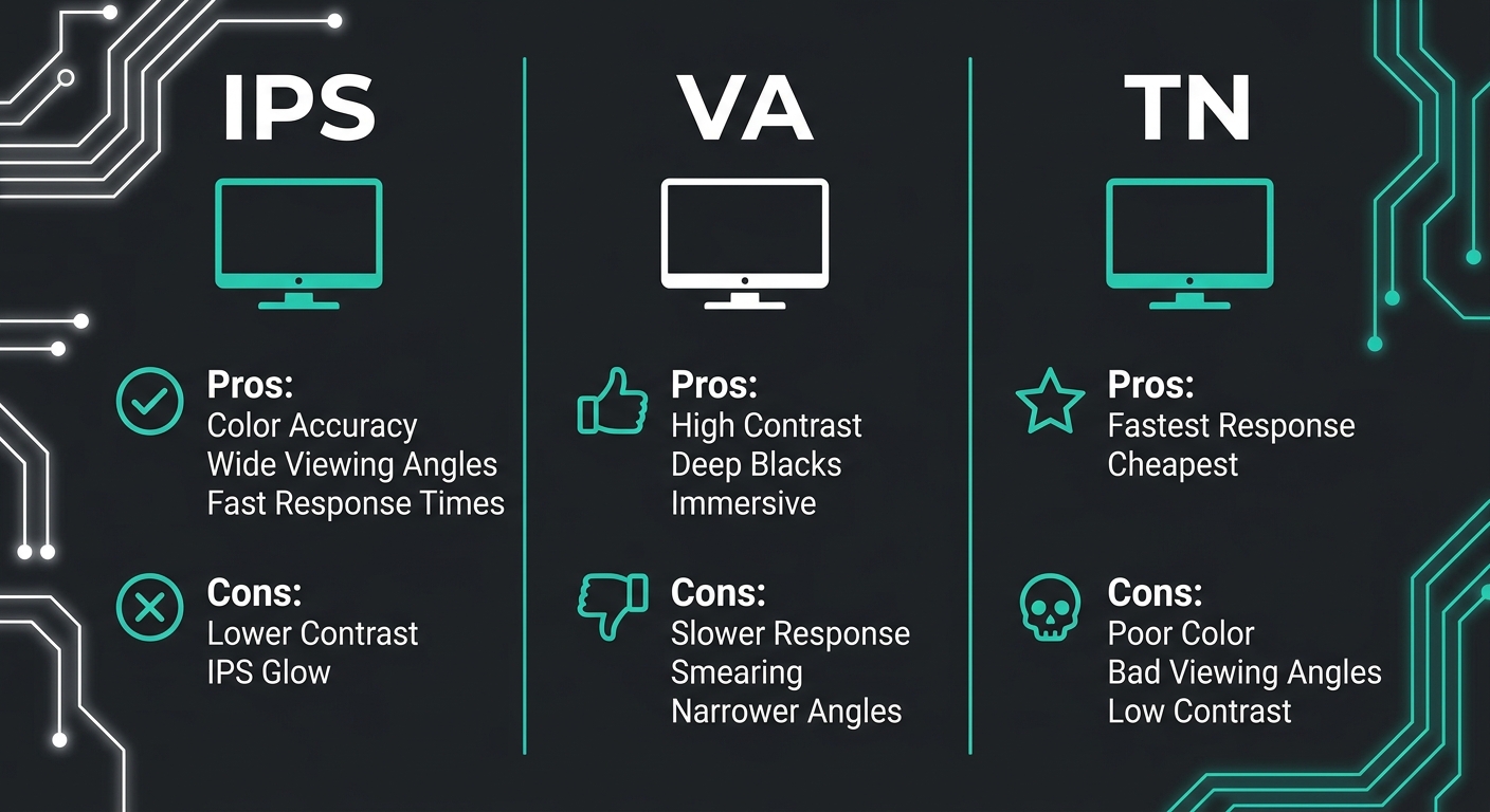 Gaming monitor panel type comparison -- IPS vs VA vs TN