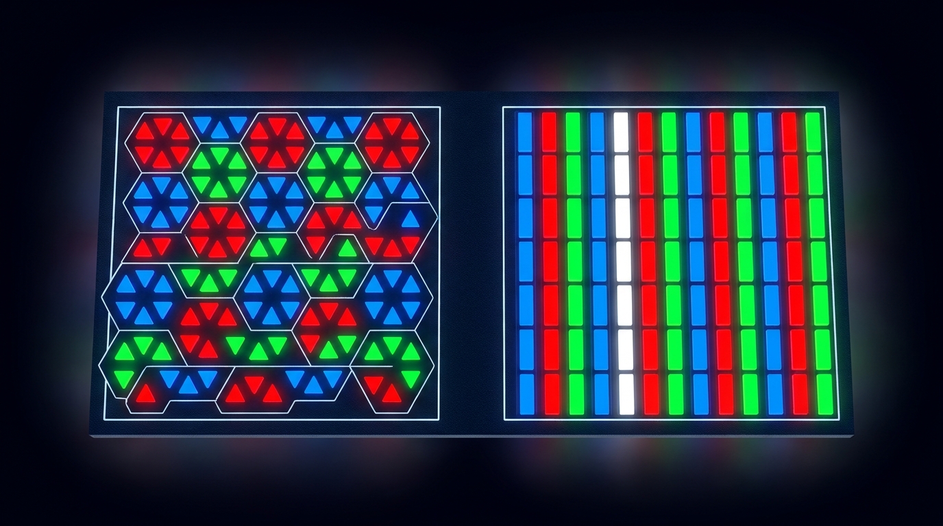 Conceptual illustration comparing two OLED subpixel structures side by side